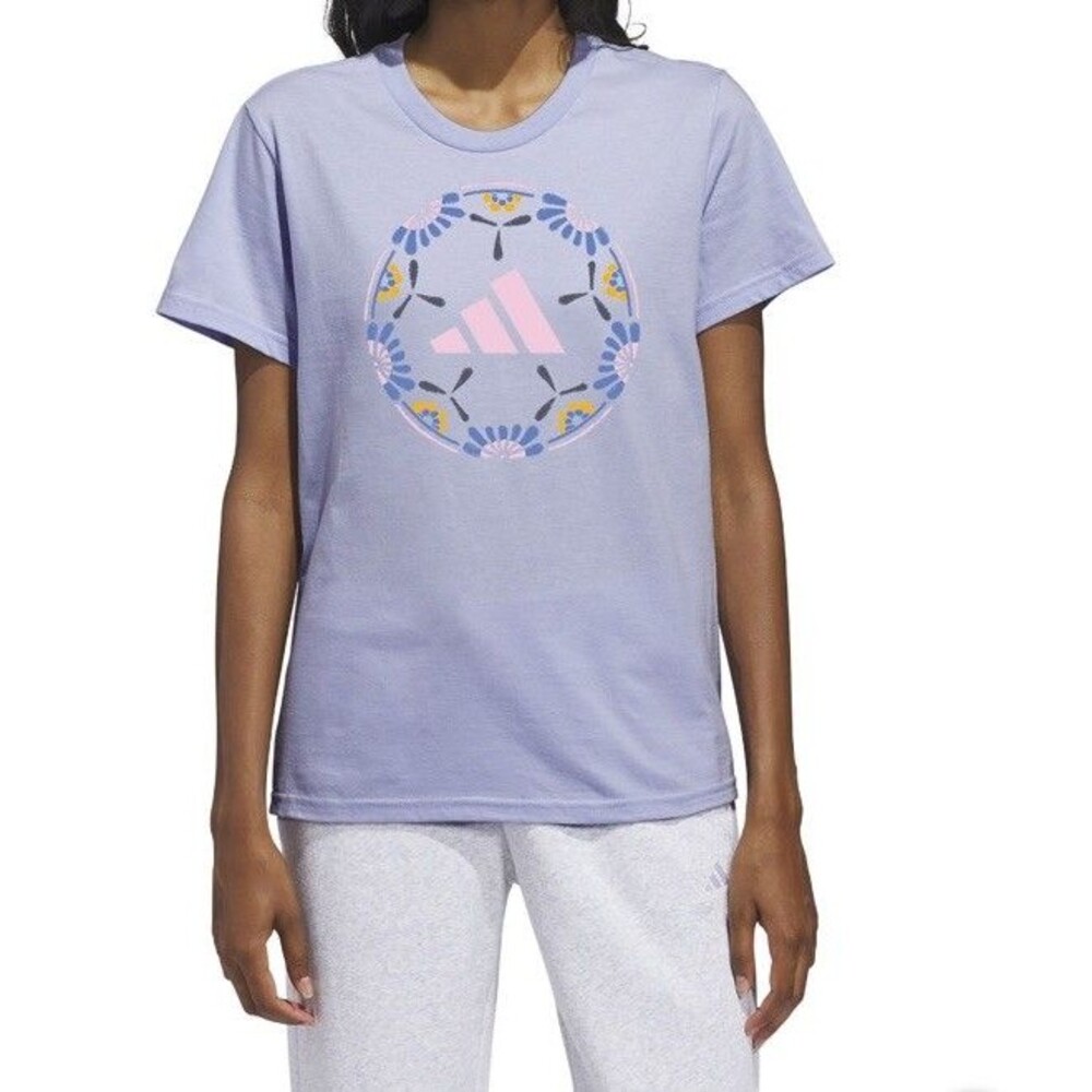 Adidas Women's Floral Soccer Ball Graphic Tee Shirt Medium Purple NWT